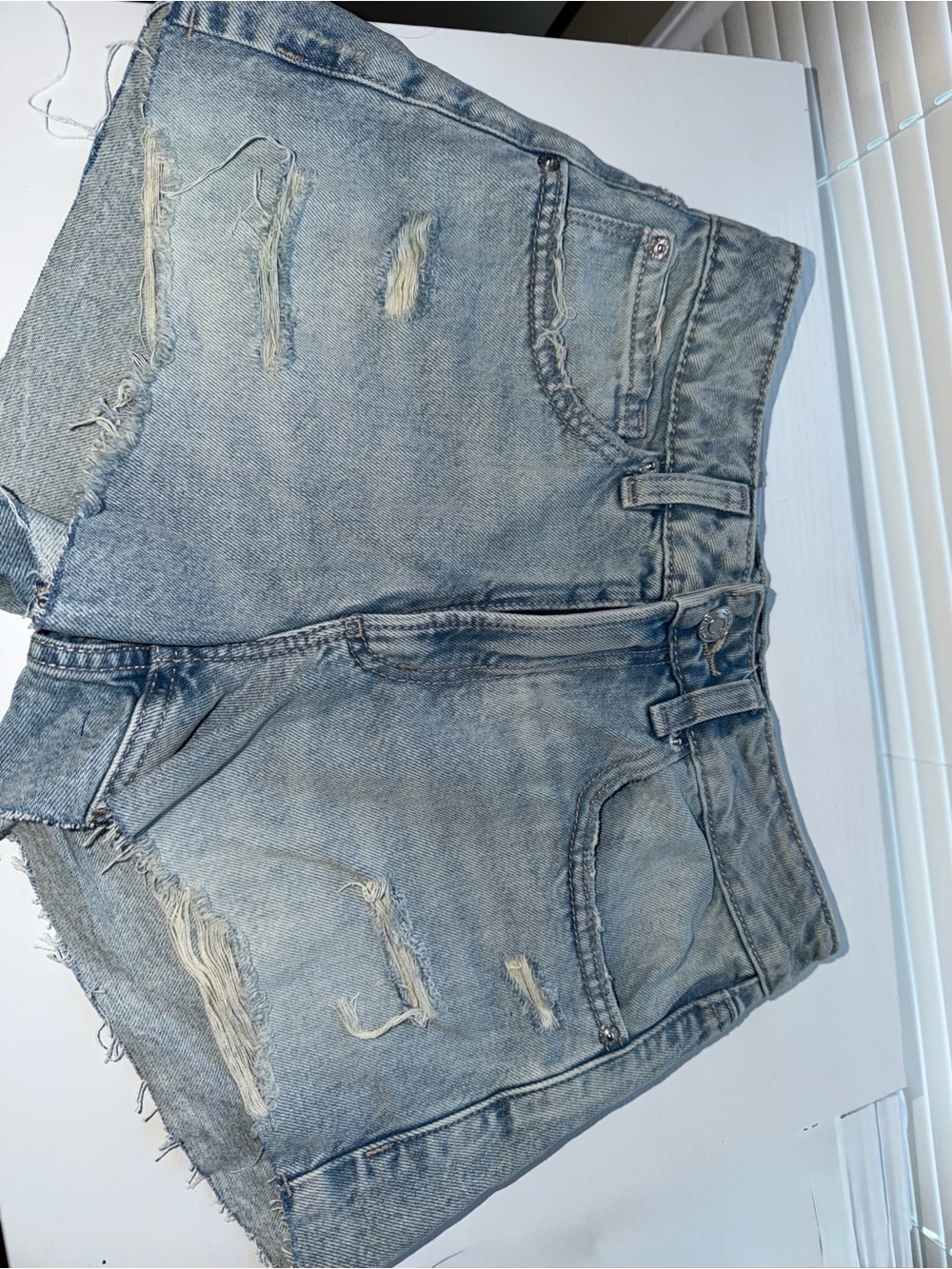 Garage Light Blue Distressed Denim Shorts